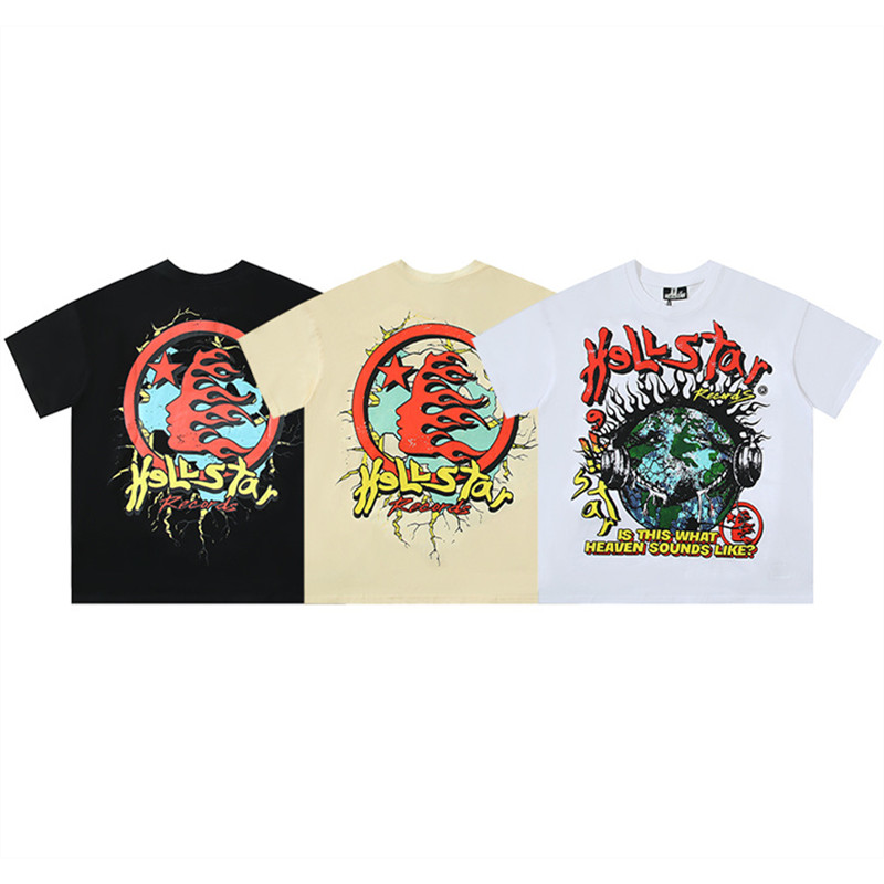 แฟชั่นอินเทรนด์ Hellstar Hellstar แขนสั้นสีดํา, ขาว, แอปริคอทแขนสั้น DSE43