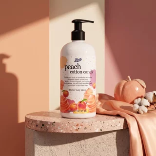 Boots Flavour Peach Cotton Candy Butter Body Lotion 450 ML บู๊ทส์ เฟเวอร์ พีช คอตตอน แคนดี้ บัตเตอร์ บอดี้ โลชั่น