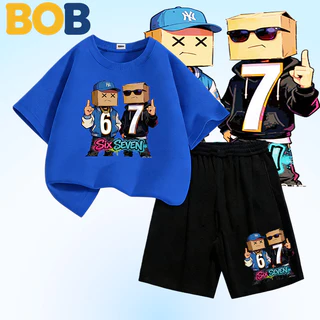 BOB [พร้อมส่ง] ชุดเด็กชาย kidsเสื้อยืดเด็ก67ลวดลายพิมพ์ เสื้อยืดเด็ก คอตตอน ชุดสูทเด็กผู้ชาย ชุดลำลอง 2ชิ้น แฟชั่น สำ-5-