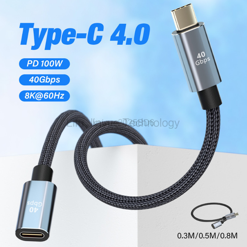 Thunderbolt 4 USB C Extension Cable USB4 ขยาย 40Gbps Data Cable 8K @ 60Hz PD 5A/100W Type-C Data Wir