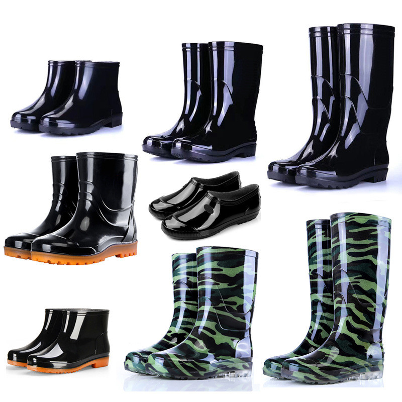 Taobao รองเท้ากันฝนผู้ชายเอ็นเนื้อ Sole Camouflage กันน้ํา Anti-slip สวมใส่รองเท้าน้ําขนแกะ Warm Lab