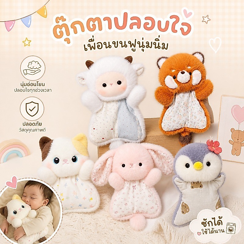ตุ๊กตาถุงถั่วปลอบใจเด็ก ตุ๊กตานุ่มพกพา ของเล่นบีบคลายเครียด ช่วยนอนหลับ มีห่วงแขวน