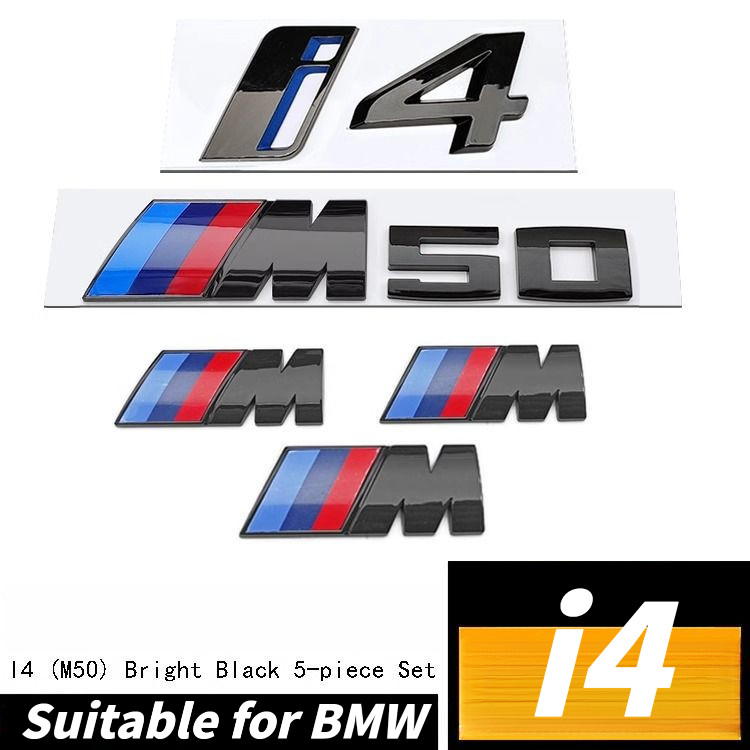 เหมาะสําหรับ BMW I4 ดัดแปลง M50 รถ Mark Word i4 M50 สีดําด้านหลัง Tail Word M Fender Side Mark I4M ช