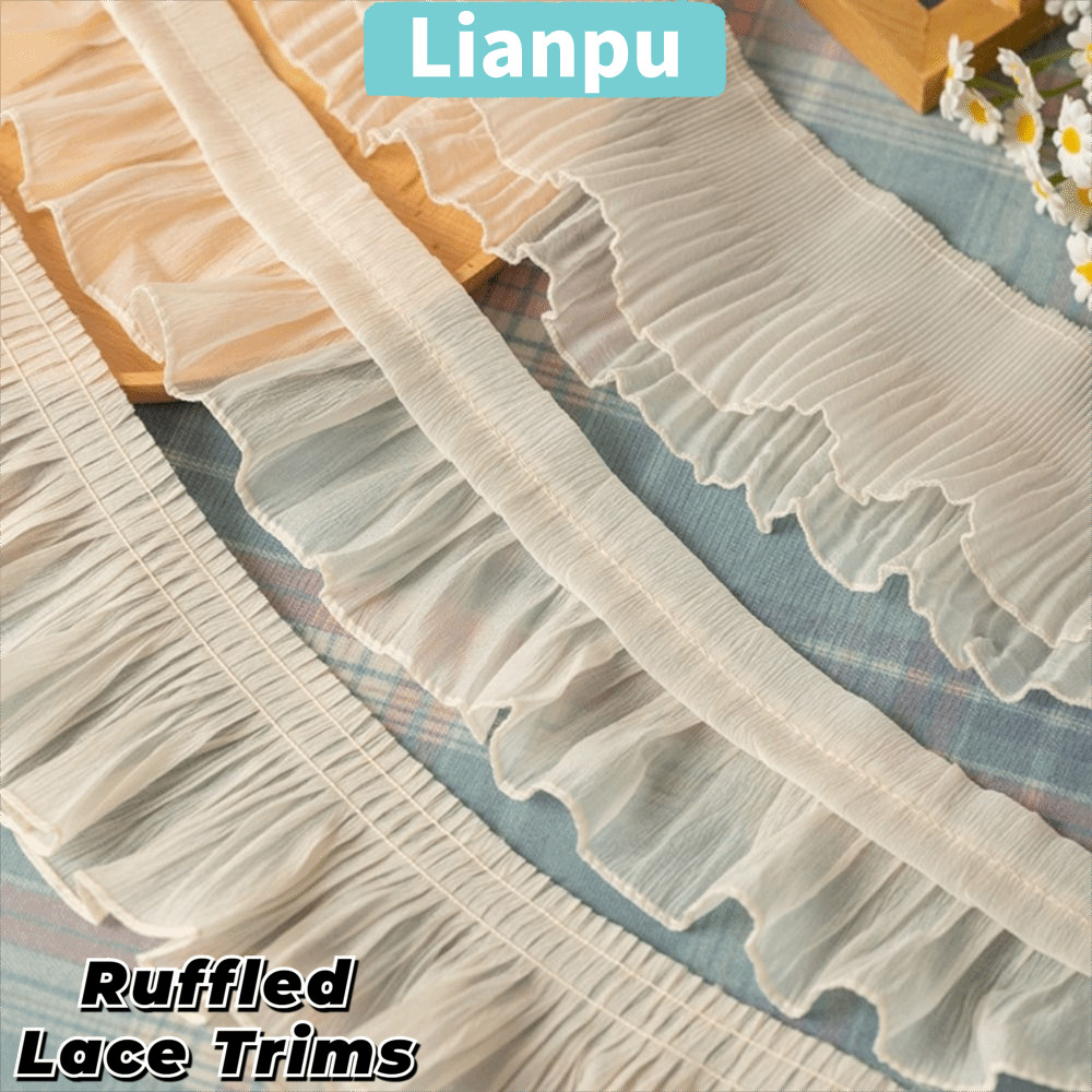 LIANPU Ruffled Lace Trims, 2Yards ชีฟองชีฟองลูกไม้ Trims, กว้าง 9-12 ซม.ผ้าชีฟอง