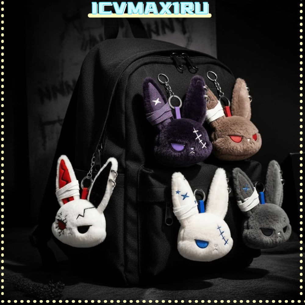 ICVMAX1RU Dark Bunny ตุ๊กตาตุ๊กตา, ตุ๊กตาน่ารักออกแบบกระต่ายพวงกุญแจ, น่ารักเป็นมิตรกับผิวปักสไตล์โกธิคกระต่ายจี้เพื่อนของขวัญ