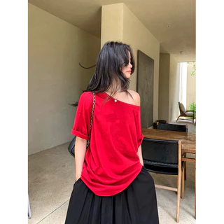 ส่งไวจากไทย เสื้อยืดแขนสั้น คอกว้าง ปาดไหล่ได้ สีพื้น ผ้านิ่มใส่สบาย มีสีให้เลือกมากมาย สายเกาหลี