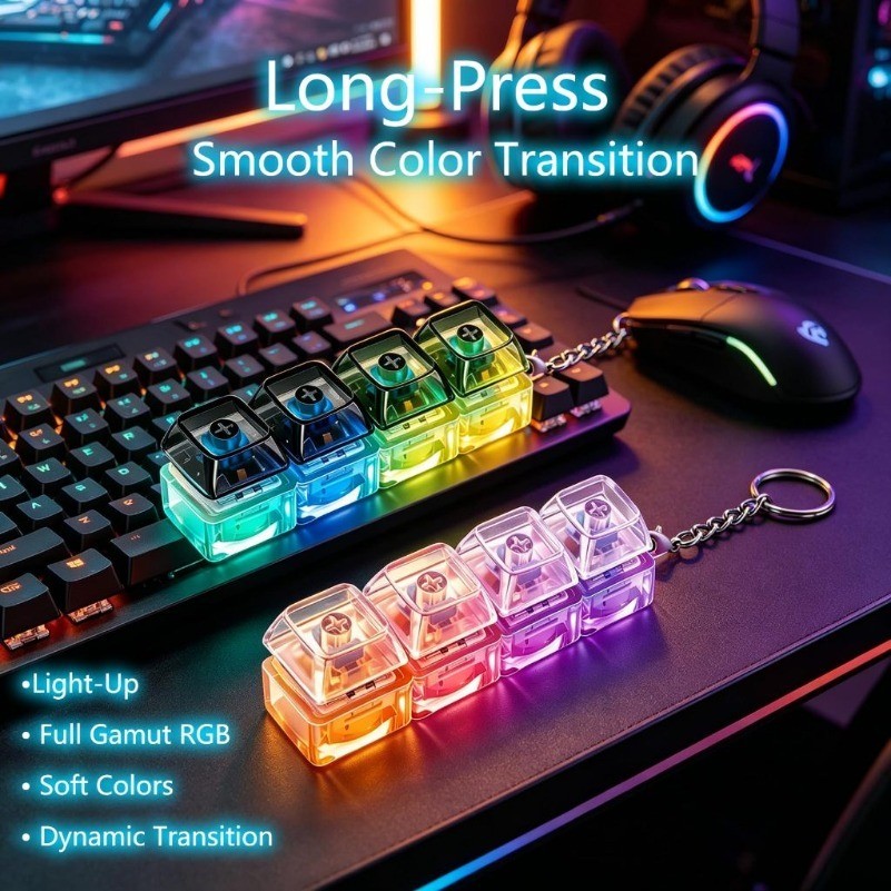 พวงกุญแจคีย์บอร์ดสี LED, Glitter Light Up Fidget Clicker Toy Straight L Square 4 Keys & 9 Keys หลายร
