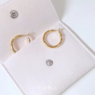 earika.earrings - venti basic hoop ต่างหูห่วงหนาก้านเงินแท้ชุบทองคำขาว (มีให้เลือก 2 สี 2 ขนาด) เหมาะสำหรับคนแพ้ง่าย