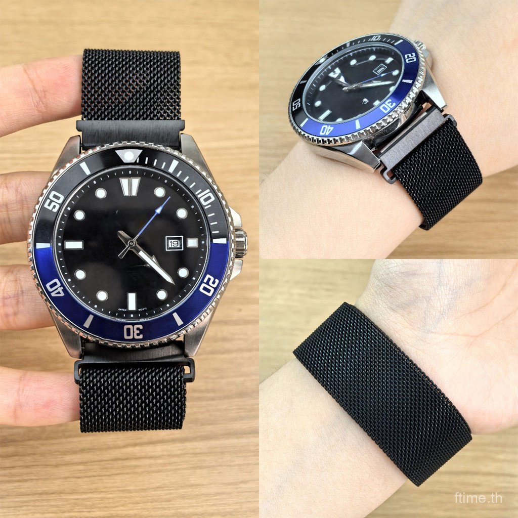 สแตนเลสโลหะสายนาฬิกาแม่เหล็กสําหรับ Duro MDV106 MDV107 Vintage ธุรกิจดําน้ํานาฬิกา Mod อะไหล่นาฬิกาเ