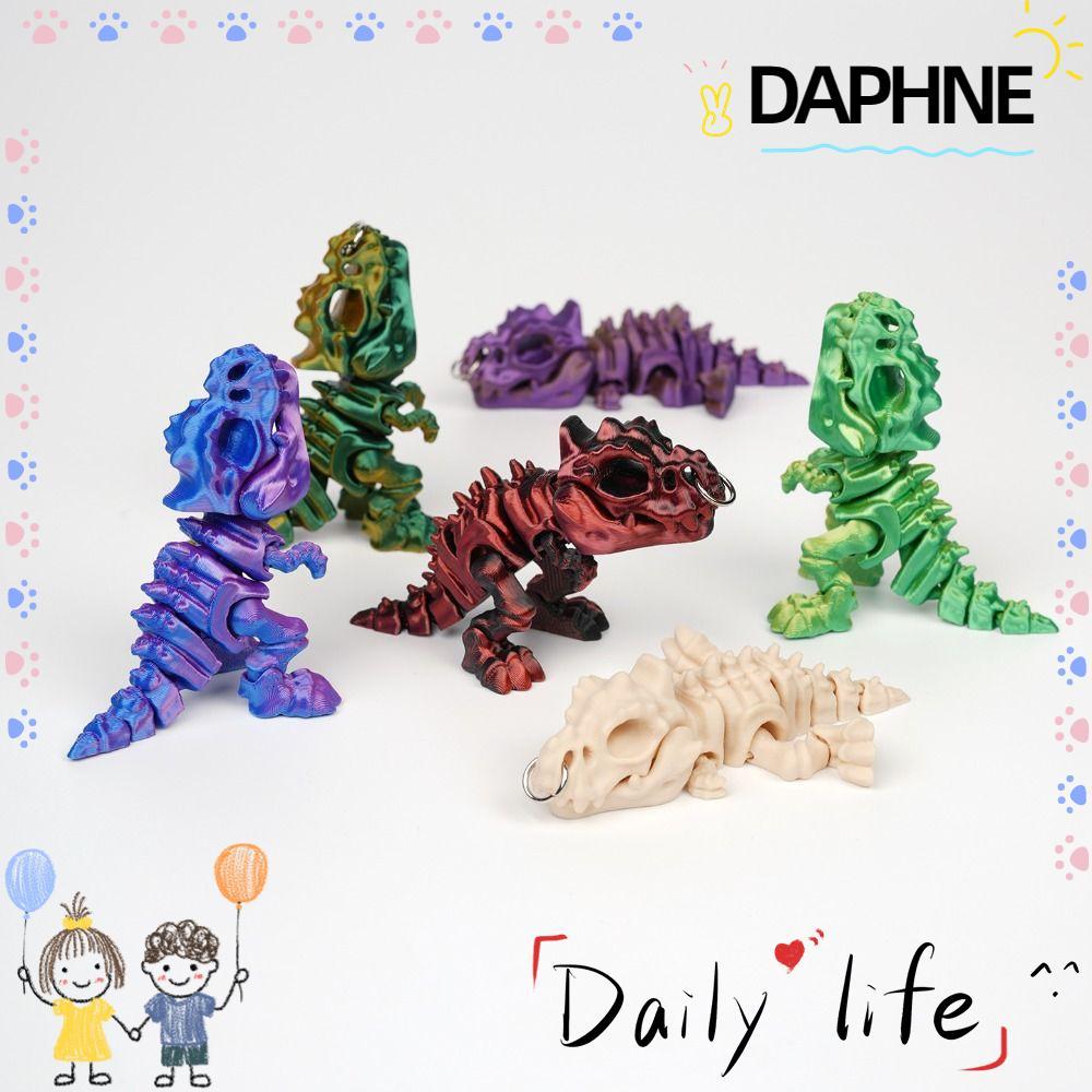 DAPHNE Tyrannosaurus Rex Skeleton Model, พร้อมพวงกุญแจพิมพ์ T-Rex Action Figure, ข้อต่อหมุนได้หลากสีไล่โทนสีไดโนเสาร์รุ่น Home Desktop Decor