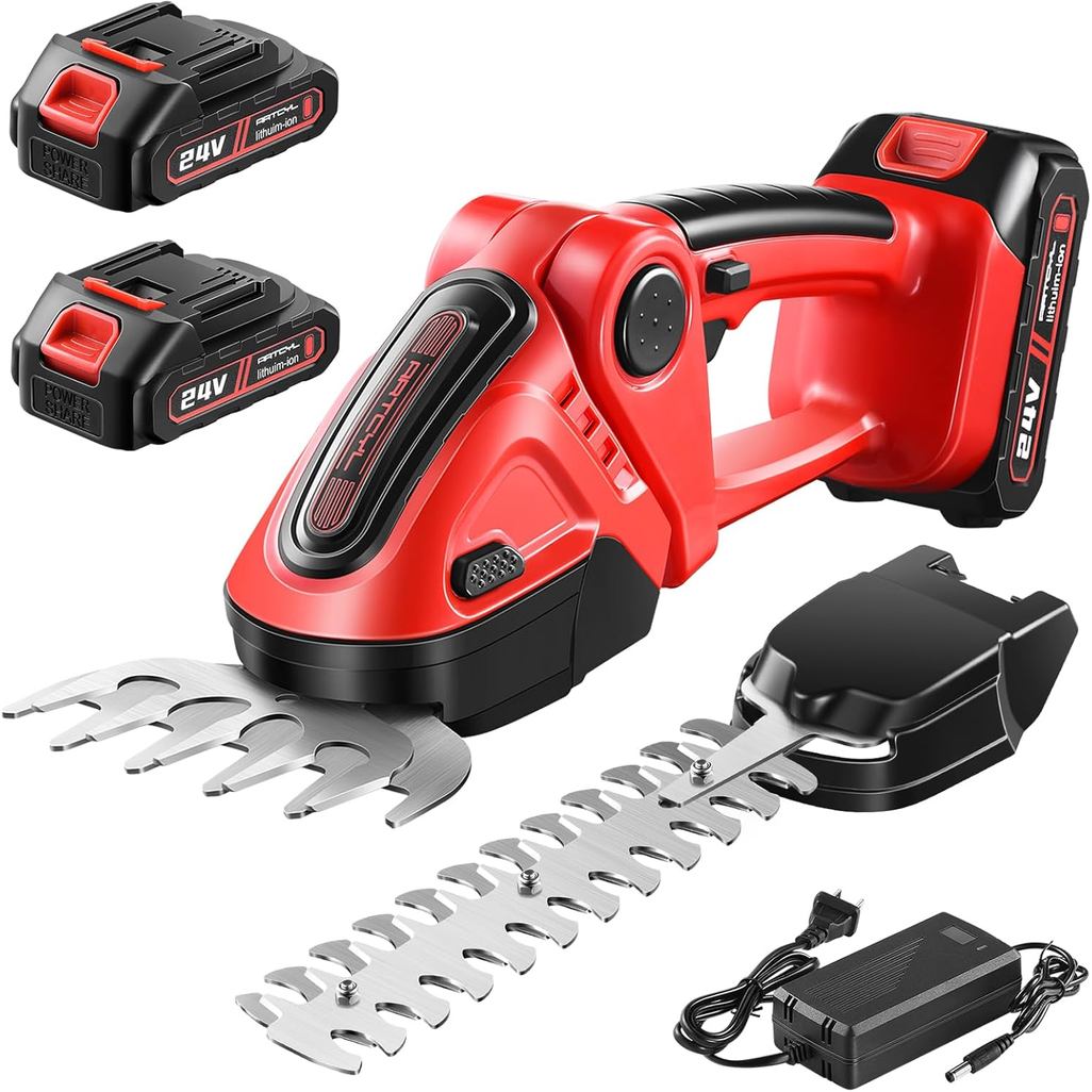Hedge Trimmer Cordless & Grass Shear,2 x 2.0Ah แบตเตอรี่,2-in-1 Bush Trimmer กรรไกรตัดหญ้ามือถือ,Hed