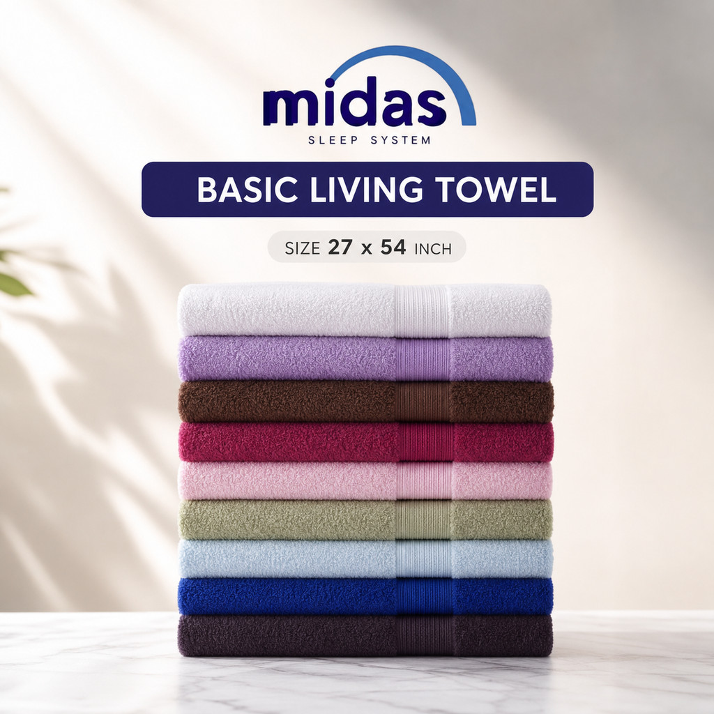 Midas ผ้าขนหนู Cotton 100% ขนาด 27x54 นิ้ว ซับน้ำดี แห้งไว นุ่มสบาย มี 10 สี