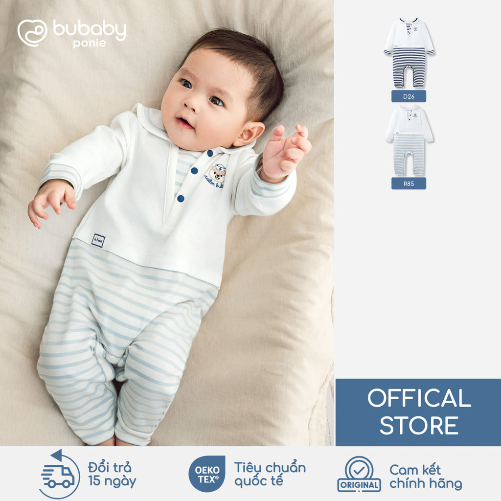[BU Baby] (0-12M) BuBu Cotton ชุดบอดี้สูทคอปกกะลาสีแขนยาวสไตล์เกาหลี PCT215300 | บูเบบี้ของแท้