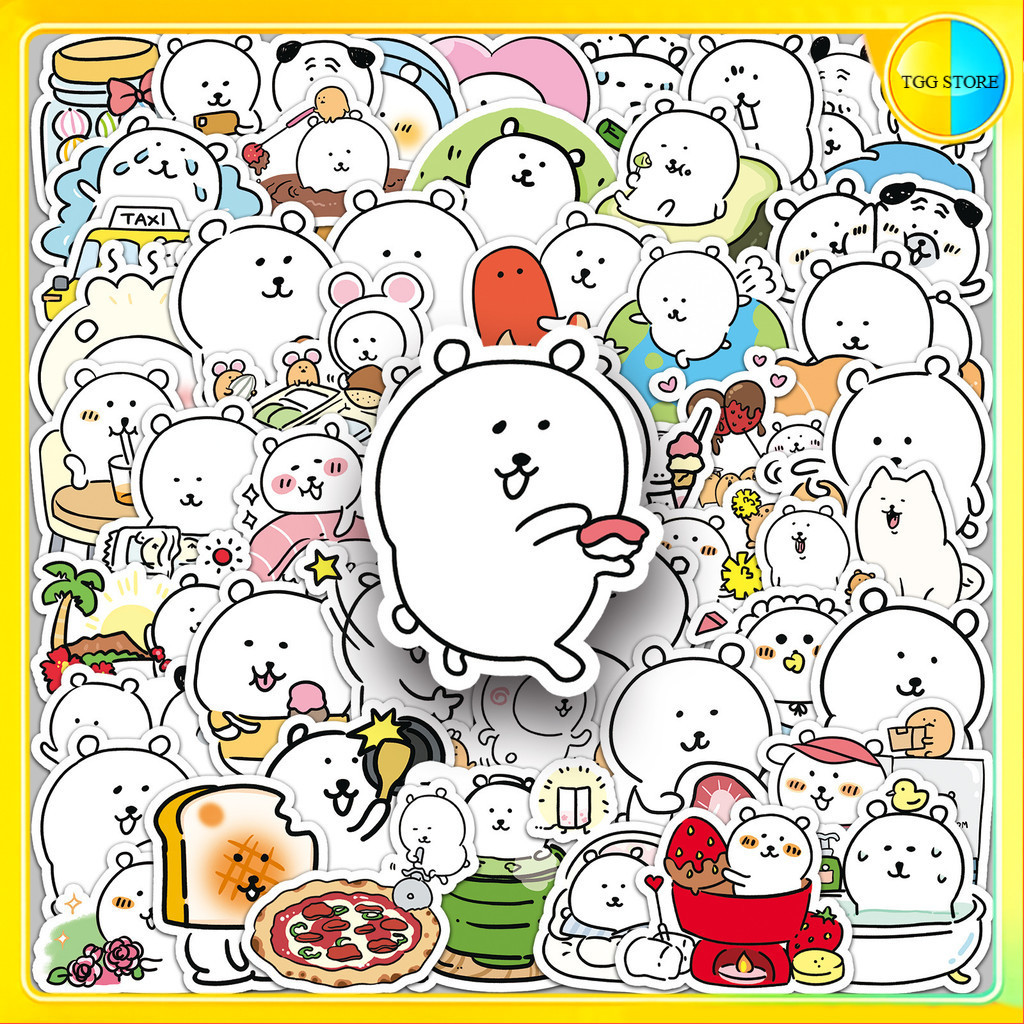 🚚พร้อมส่ง🚚 50แบบ สติกเกอร์ หมีน้อย White bear sticker chiikawa cute cartoon