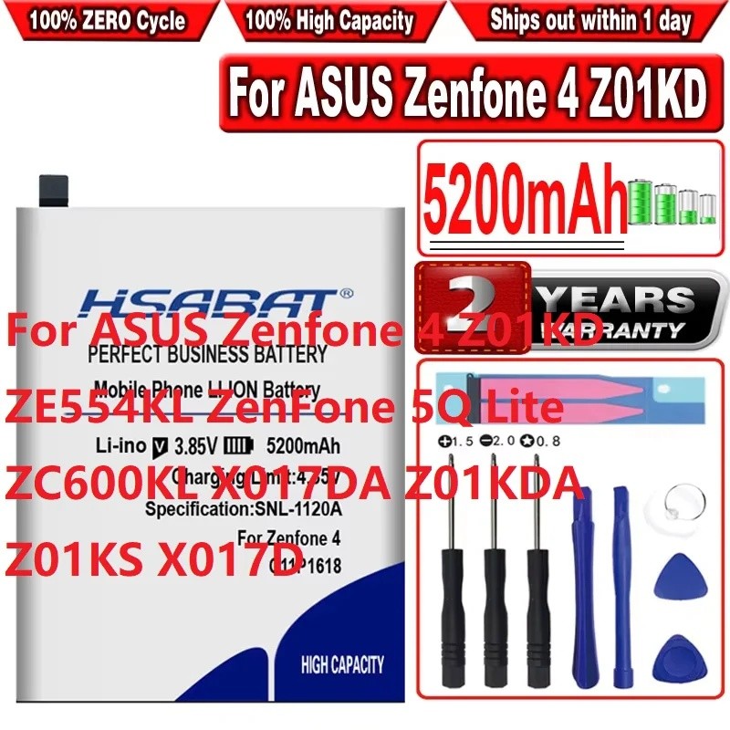 HSABAT 5200mAh C11P1618 แบตเตอรี่สําหรับ ASUS Zenfone 4 Z01KD ZE554KL ZenFone 5Q Lite ZC600KL X017DA