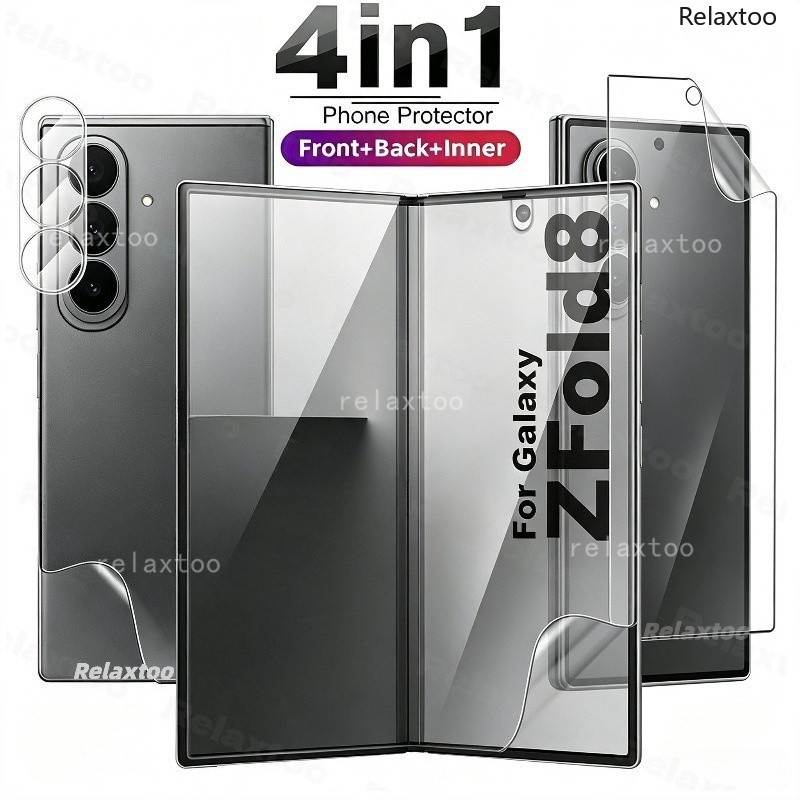 4IN1 ด้านหน้ากลับ Hydrogel Soft ฟิล์มสําหรับ Samsung Galaxy Z Fold8 ZFold8 พับ 8 ZFold 8 Ultra 8Ultra ZFold8Ultra 5G ป้องกันหน้าจอเลนส์กล้องปกป้องฟิล์มโทรศัพท์, ไม่ใช่กระจก