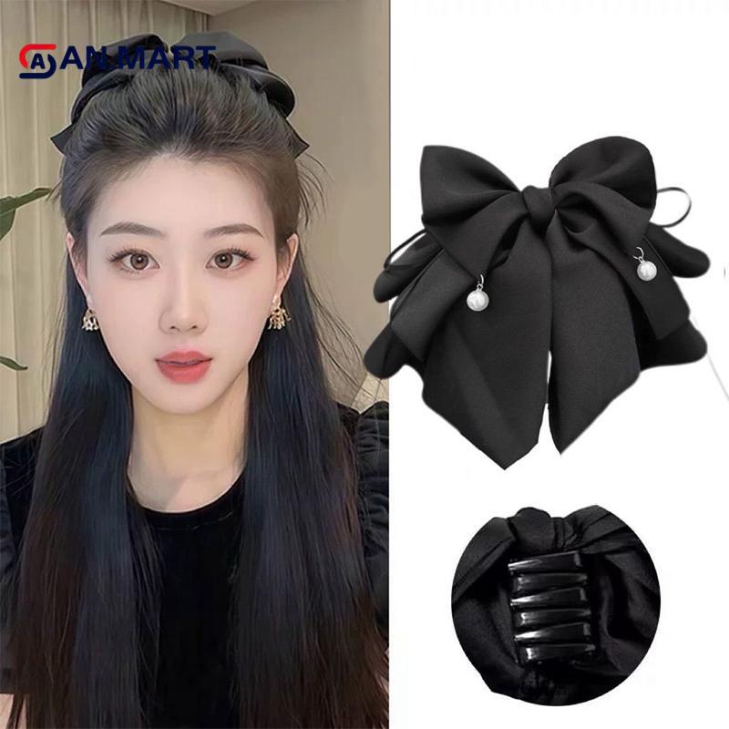 AN.MART Multi-Layer Bow Bead หางม้าคลิปผู้หญิงภาษาฝรั่งเศสคํา Elegant กิ๊บติดผม Shark Clip TH
