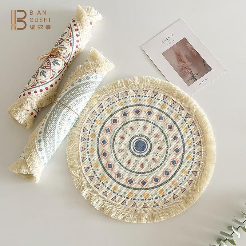 Round table mat, heat insulation pad, Nordic style kitchen fabric cup mat, new product12y Woven plac