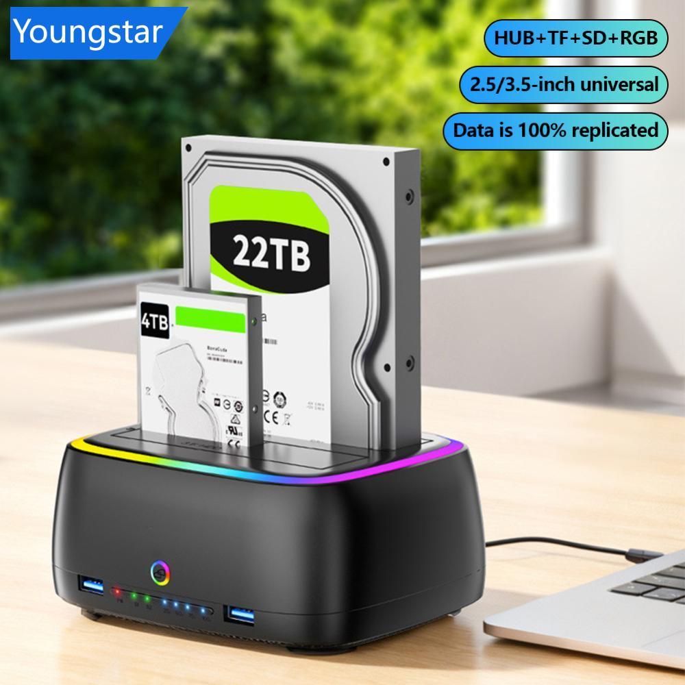 FYY 7 IN 1 2.5/3.5 "Dual-bay Hard Drive Station USB3.0 SATA HDD Docking Station สําหรับ HDD/SSD Offl