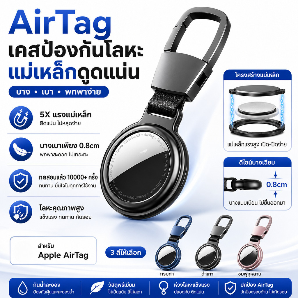 ที่ใส่พวงกุญแจ Airtag - เคส Airtag ป้องกัน - ที่วางแท็กอากาศโลหะกันรอยขีดข่วน Anti-Lost Airtag ที่ใส่ปลอกคอสุนัขพร้อมคุณสมบัติปิดแม่เหล็ก - การป้องกันด้านหน้า/ด้านหลัง Bonus
