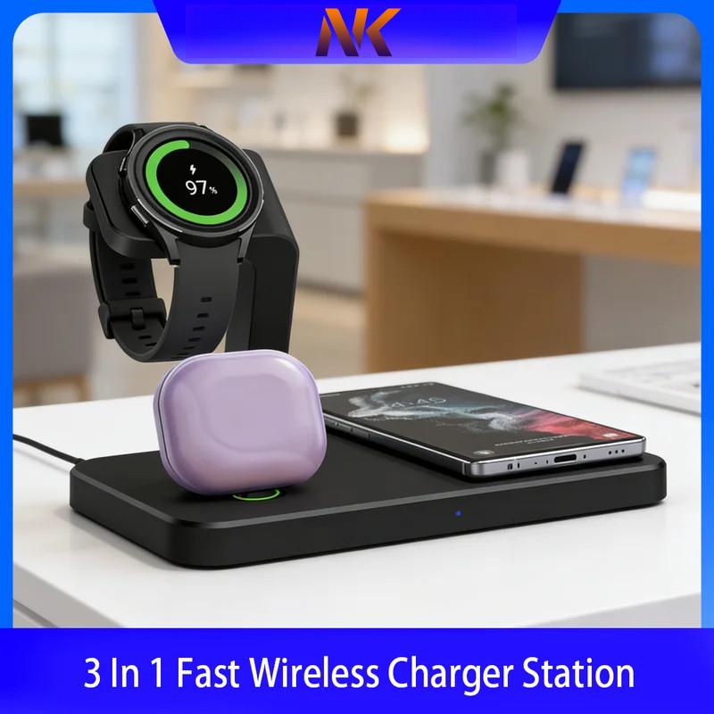NK 3 In 1 Wireless Charger สําหรับ S25 S24 S23 สําหรับ Galaxy Watch 8 7 6 5 Pro 4 3 Buds 3 Dual Type