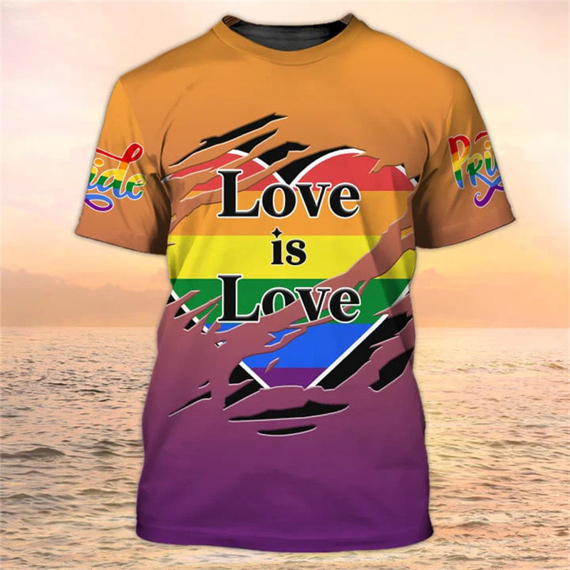 LGBT Pride 3D พิมพ์ T เสื้อสําหรับชาย LGBTQ เกย์คู่เสื้อยืด Love is Love Rainbow ธงแขนสั้นเสื้อรอบคอ