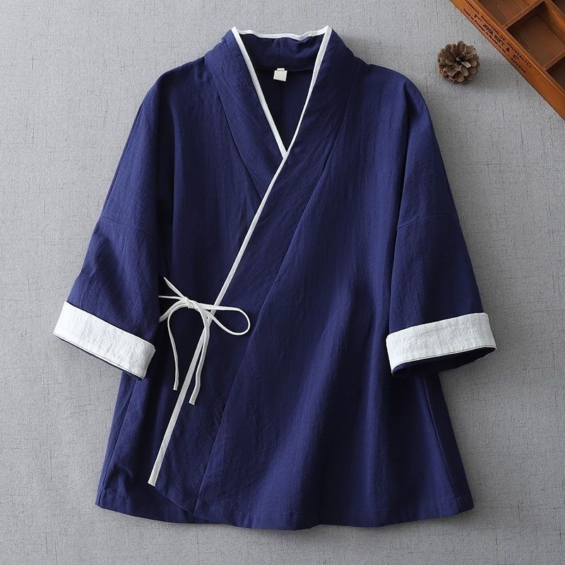 การเพาะปลูก Zen เสื้อผ้าผ้าฝ้ายผ้าลินิน Retro ปรับปรุง Lace-Up Hanfu เส้นทแยงมุมสไตล์จีนสมาธิเสื้อสเ