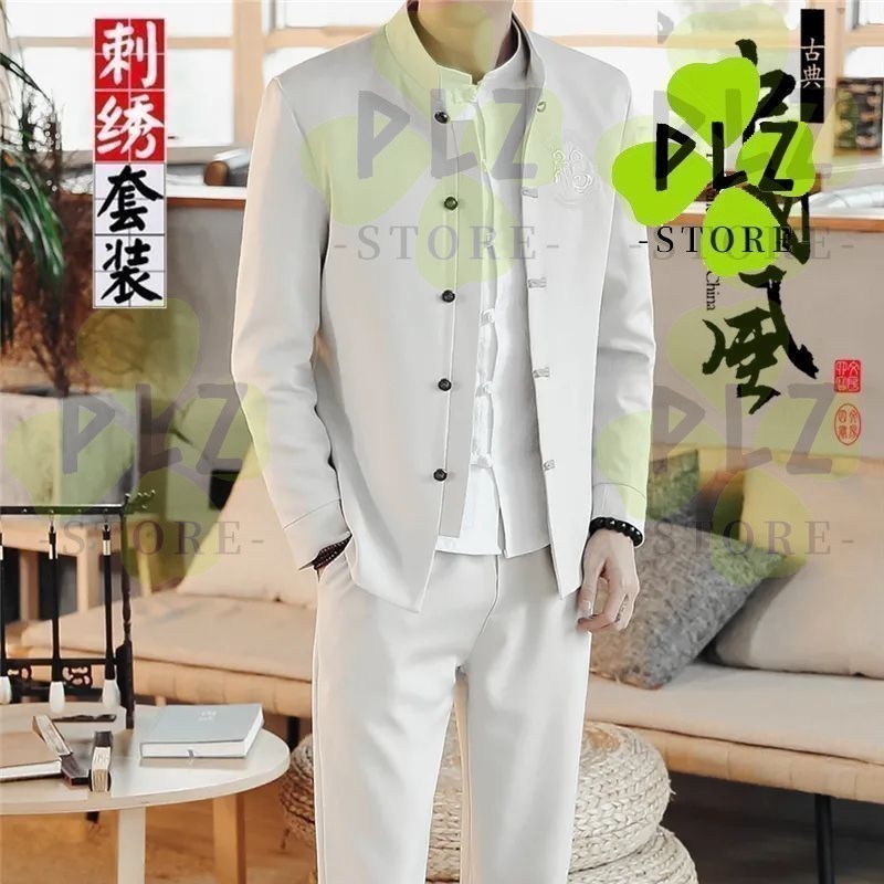 ชุด CNY Zhongshan qipao 2027 ชุด CNY Zhongshan - คอปกตั้งทรงเข้ารูปดีไซน์ปัก | ผู้ชายแบบดั้งเดิมs Re