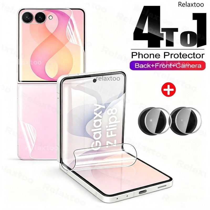 4IN1 ด้านหน้ากลับ Hydrogel Soft ฟิล์มสําหรับ Samsung Galaxy Z Flip8 ZFlip 8 ZFlip8 5G 2026 คลุมทั้งหมดป้องกันหน้าจอเลนส์กล้องปกป้องฟิล์มโทรศัพท์, ไม่ใช่กระจกนิรภัย