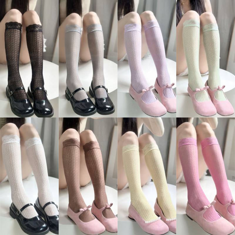 ผู้หญิงถุงน่องเกาหลีสีทึบDopamineผู้หญิงถุงน่องหวานเซ็กซี่แฟชั่นอเนกประสงค์ลูกไม้Hollow Lolita JK Pileลูกวัวถุงเท้า