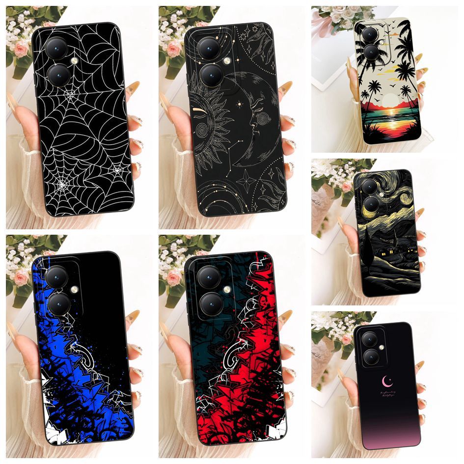 สําหรับ Vivo Y28 Y27 4G ปลอกหรูหรา Spider Web Sunset ทาสีฝาครอบซิลิโคนอ่อนนุ่มเคสโทรศัพท์สําหรับ Viv