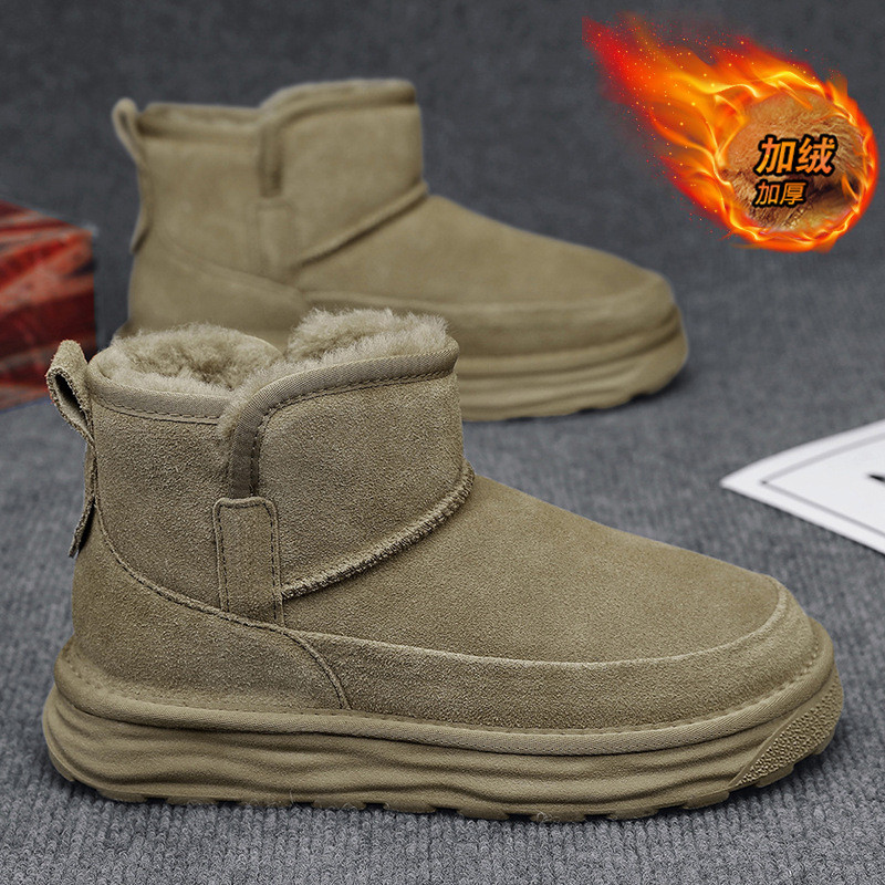 Snow Boots Mens Fleece Warm Large Cotton Shoes Fur Integrated Cold-Proof Bread Shoes Anti-Slip Water