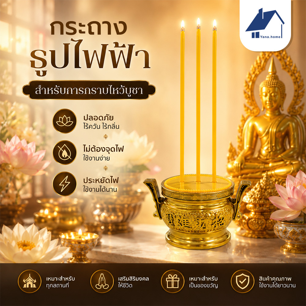 LED กระถางธูปไฟฟ้า กระถางธูปเทียนไฟฟ้า การใช้ปลั๊กไฟและอินเทอร์เฟซ แบบใส่ถ่าน บูชาพระ ไร้ฝุ่น ไร้ควัน ใช้งานง่าย