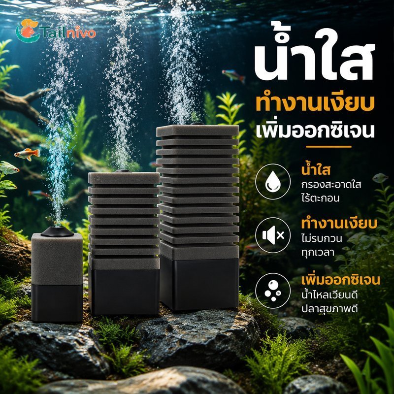 พิพิธภัณฑ์สัตว์น้ําฟองน้ํากรองชีวภาพโฟมออกซิเจนเครื่องเติมอากาศเงียบการดําเนินงานทําความสะอาดง่ายถังน้ําจืด