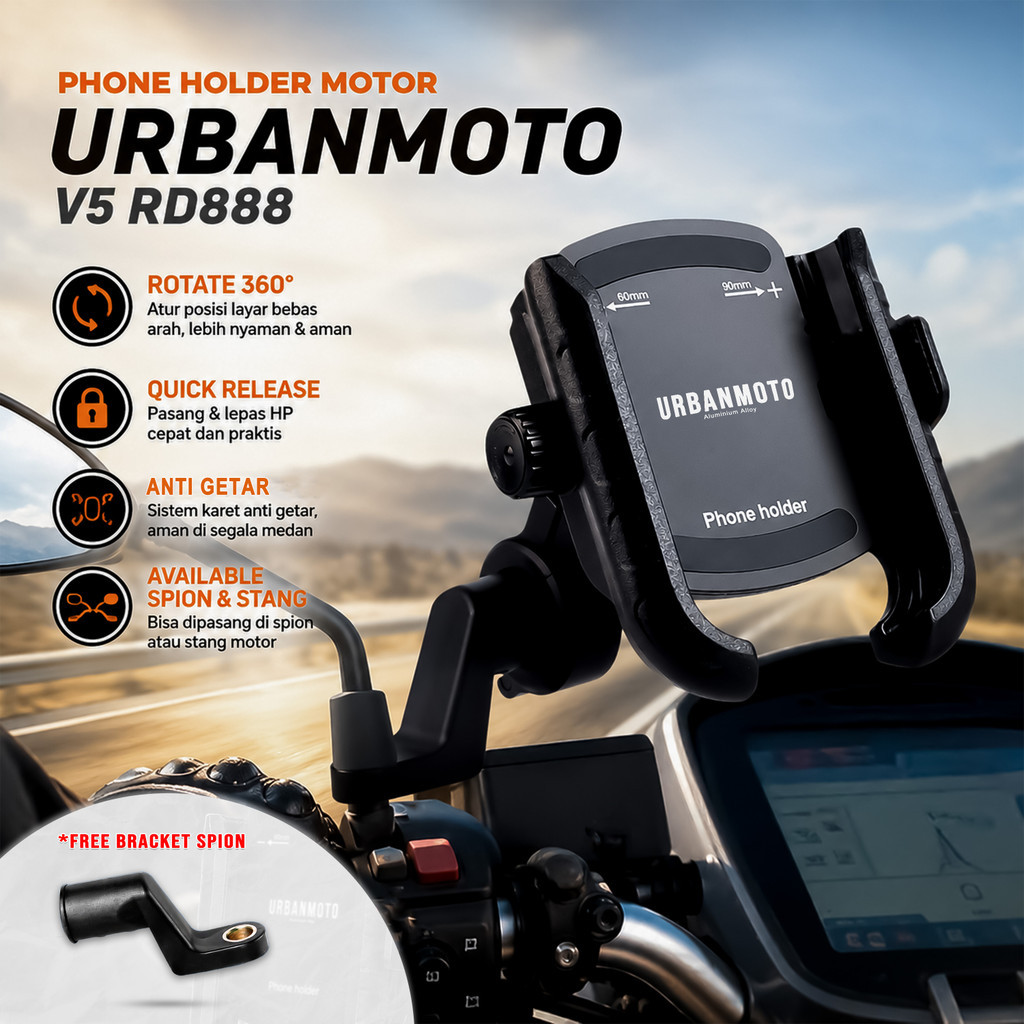 URBANMOTO V5 RD888 Anti-Vibration ที่วางโทรศัพท์รถจักรยานยนต์ Quick Release หมุน Ball Bracket กระจกม