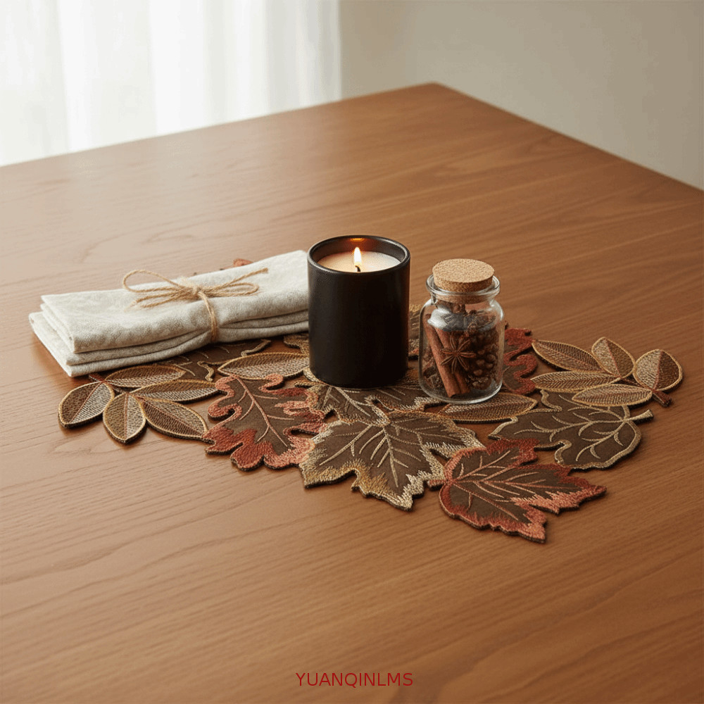 YUANQINLMS Maple Leaf ปักตาราง Runner,สไตล์ชนบทตกแต่ง Maple Leaf Placemat, Party Dinning ผ้าปูโต๊ะสี