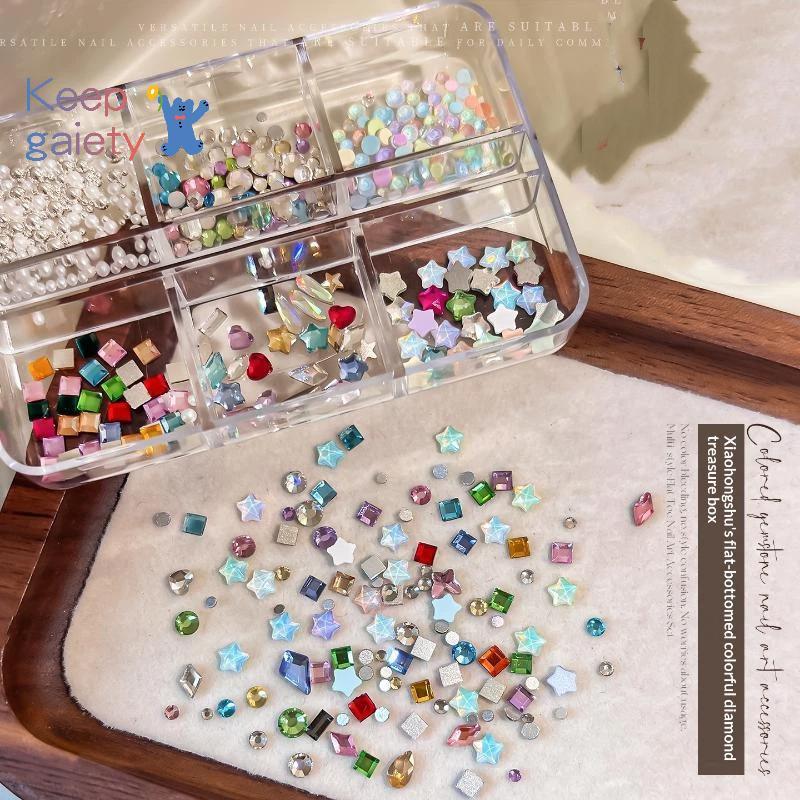 [Kpt-t] Fadeless Multi-Shaped Colourful Flat Ba Nail Rhinestones Set Perfect For Home DIY Nails & Pr