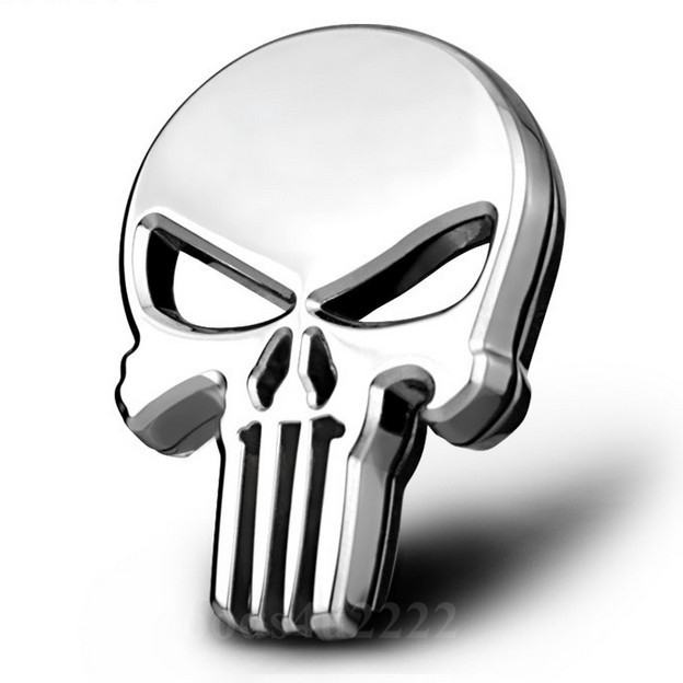 1 รถ 3D สัญลักษณ์ Punisher สติกเกอร์ Skull Devil หัวด้านข้างโลหะสัญลักษณ์สําหรับ VW U4QY