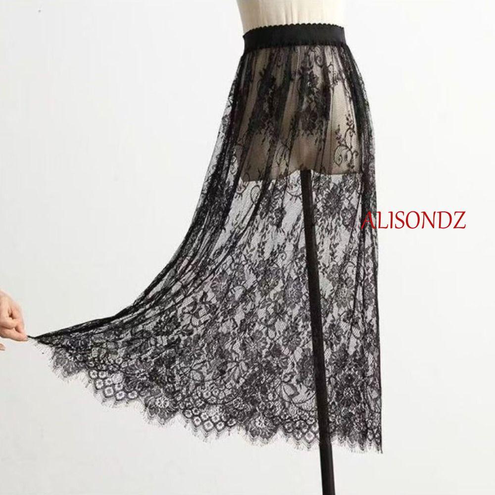 ALISONDZ ลูกไม้ Underkirt Slips, Cheongsam 75 ซม.ความปลอดภัยกระโปรง Petticoat, แฟชั่นหลวม Anti-glare Hight เอวซับ Petticoat หญิงสาว