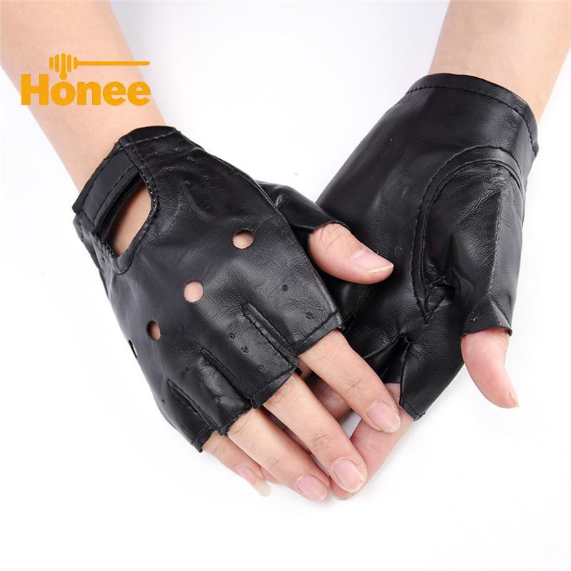 [Honee] PU Leather Bla Driving Motorcycle Biker Fingerless Gloves Men Women Gloves Nice
