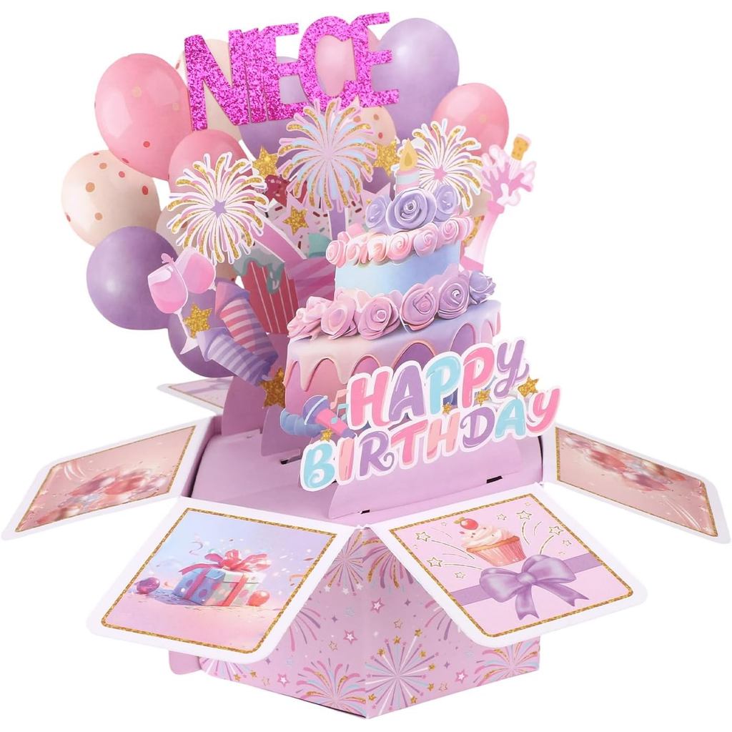 Gosknor วันเกิด Niece Pop Up การ์ด, สีสัน 3D วันเกิดการ์ดอวยพรซองจดหมายส่วนบุคคลสร้างสรรค์ตกแต่งสําห