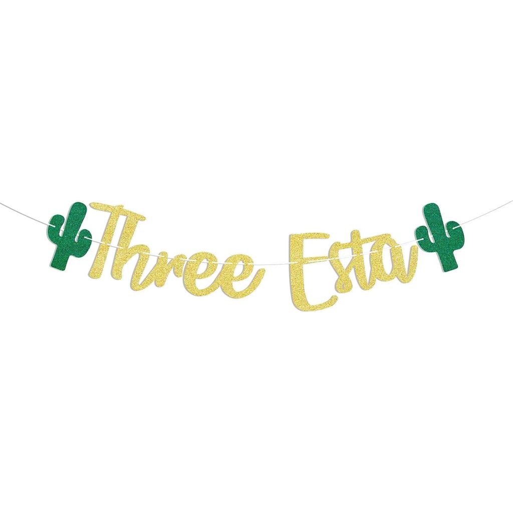 Three Banner Gold Glitter, Fiesta 3rd Birthday Party Decor, Mexican Fiesta Themed เด็ก 3rd Birthday 
