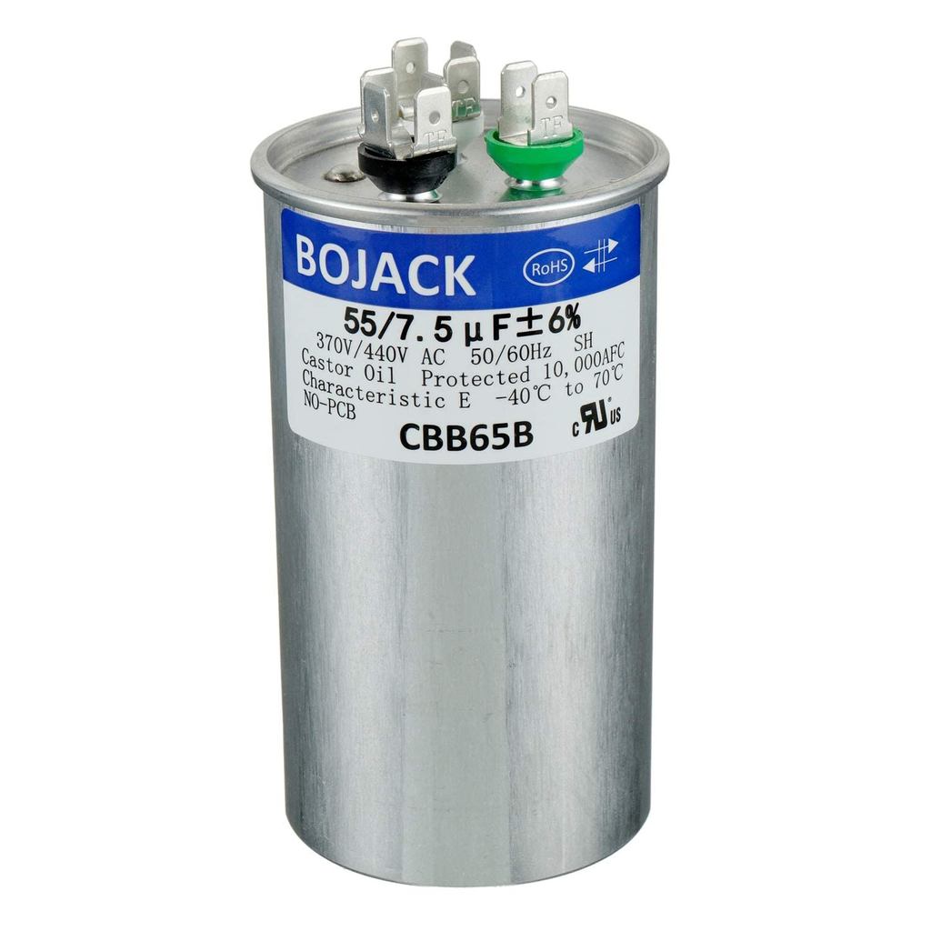 BOJACK 55+7.5 uF 55/7.5 MFD ±6% 370/440 V AC CBB65 Dual Run Circular Start Capacitor สําหรับ AC มอเต