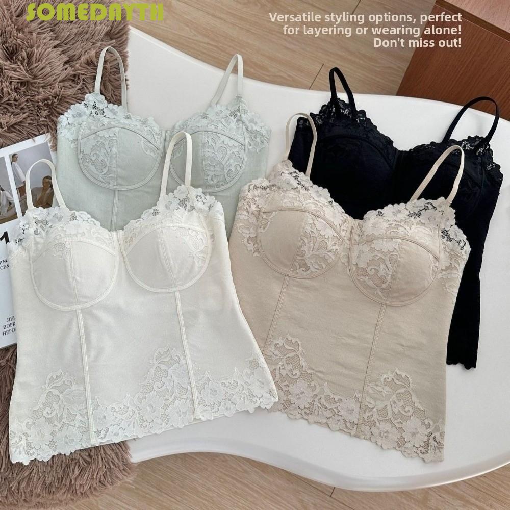 SOMEDAY Lace Camisole, French Style Slim Fit Lace Corset, Spice Girl Style Sleeve Fishbone Flower Cr