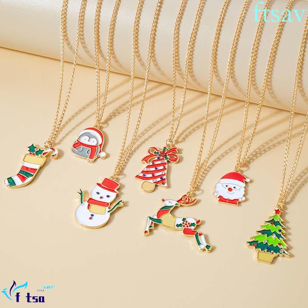 SWIFTSAVER สร้อยคอคริสต์มาส Snowman Santa Claus Elk Merry Christmas Clavicle Necklace