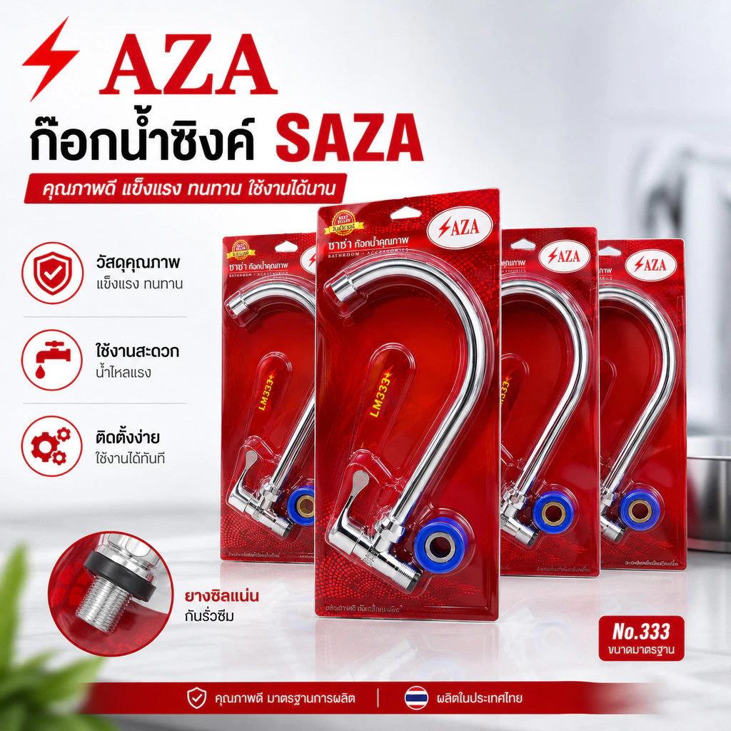 ก๊อกน้ำซิงค์ Saza ก๊อกอ่างล้างหน้า ก๊อกอ่างล้างจาน แบบตั้ง แบบติดผนัง แบบยืน
