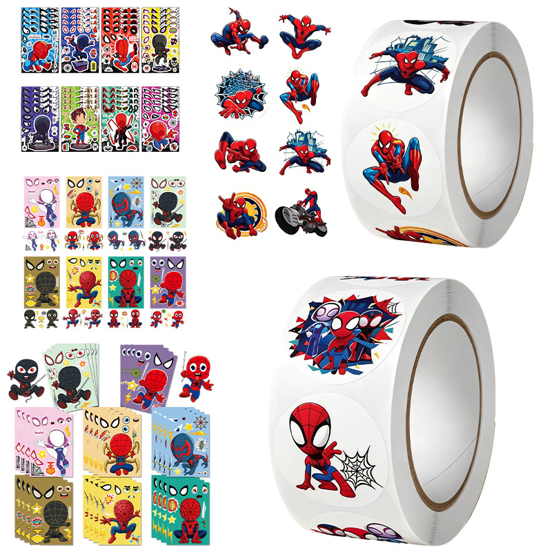 Marvel Spider-Man สติกเกอร์การ์ตูนเด็ก Creative DIY สติกเกอร์หัตถกรรมสมุดภาพตกแต่งสติกเกอร์กันน้ําสําหรับถ้วยหนังสือตู้เย็นของขวัญ