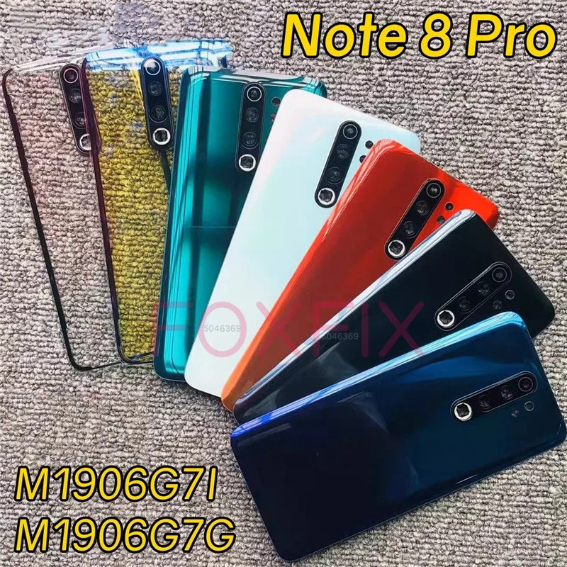 กระจกฝาหลังสําหรับ Xiaomi Redmi หมายเหตุ 8 Pro แบตเตอรี่แผงด้านหลังพร้อมเลนส์กล้องเปลี่ยน M1906G7I M