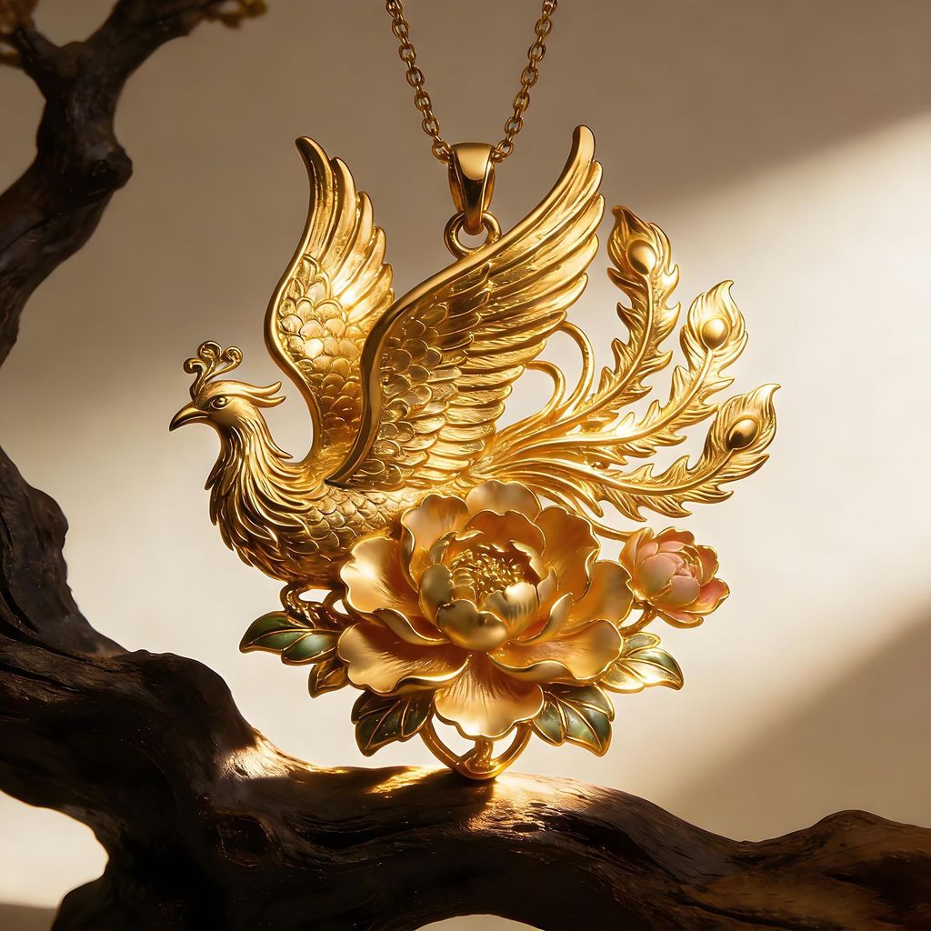 Golden Feather Burning Phoenix จี้สร้อยคอของขวัญ Handmade Antique Phoenix Creative Cultural Creative