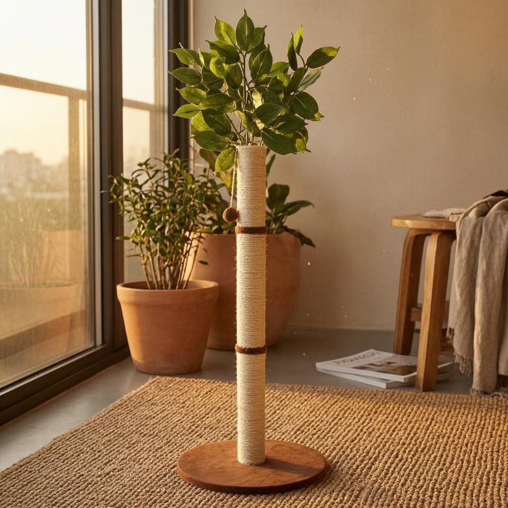 Feline Scratching Post ฐานกลม Sisal Scratching Post เฟอร์นิเจอร์สัตว์เลี้ยงทนทาน